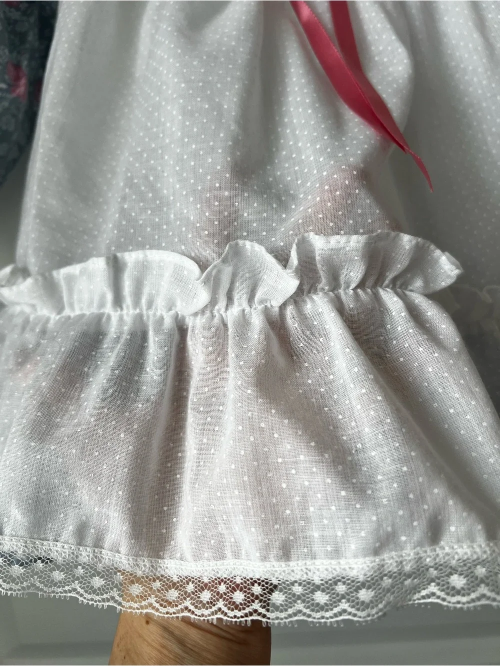 Vitage Peppercorns White & Blue Floral Ruffle Kids Dress with Pink Bow
